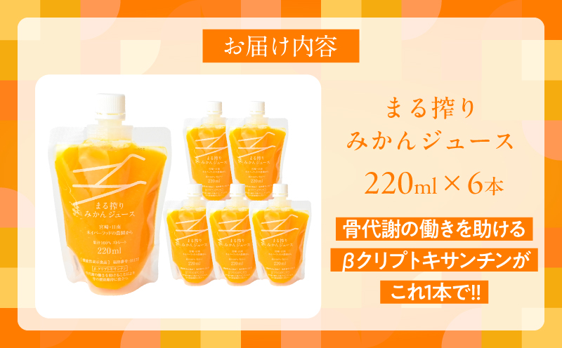 果汁 100％ まる搾り みかん ジュース 220ml×6本 機能性表示食品 飲料 ソフトドリンク 果物 フルーツ 柑橘 ミカン シャーベット 国産 人気 おすすめ ギフト おすそ分け お土産 贈り物 プレゼント お取り寄せ 宮崎県 日南市 送料無料_AA60-24 220ml×6本