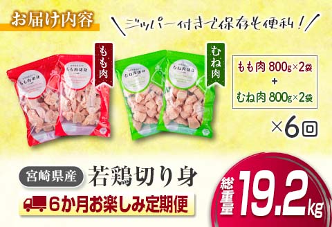 訳あり 数量限定  6か月 お楽しみ 定期便 若鶏 切り身 IQF セット もも肉 むね肉 総重量19.2kg 鶏肉 国産 大容量 万能食材 おかず 食品 チキン から揚げ 焼肉 お弁当 人気 おすすめ お取り寄せ グルメ 詰め合わせ 急速冷凍 定期便 宮崎県 日南市 送料無料_K15-23