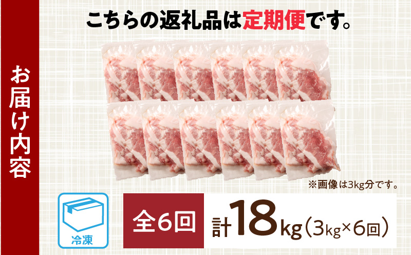 数量限定 6か月 お楽しみ 定期便 小分けで便利 豚 切り落とし 総重量18kg お肉 豚肉 国産 小分け 真空パック 個包装 万能食材 おすすめ おかず 食品 お弁当 豚丼 しゃぶしゃぶ お祝い 記念日 宮崎県 日南市 送料無料_KD1-24
