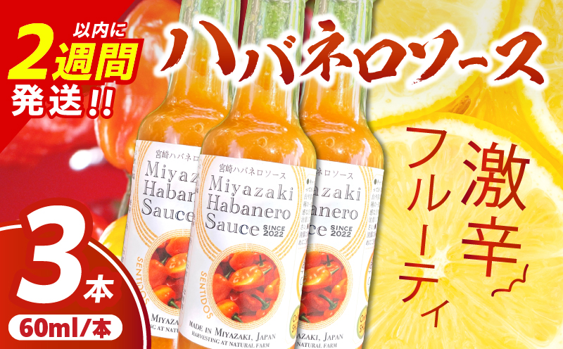 爽やか激辛食感 フルーティなハバネロソース 数量限定 宮崎 ハバネロ ソース 計3本 激辛ソース 調味料 おすすめ 加工品 オリジナル ブレンド 肉料理 パスタ ピザ ギフト プレゼント 贈り物 お取り寄せ 宮崎県 日南市 送料無料 日南スピード配送 コカゲワークス ハバネロソース_AA64-24