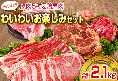 豚肉 5種 鶏肉 肩肉 みんなでわいわい お楽しみ セット 合計2.1kg ポーク チキン 国産 食品 おかず お弁当 おつまみ 加工品 豚バラ スライス 切落し みそ漬け トンテキ 生姜焼き 万能食材 簡単調理 詰め合わせ 焼肉 お取り寄せ 宮崎県 日南市 送料無料_BD107-25