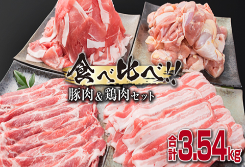 数量限定 豚肉 3種 鶏肉 1種 セット 合計3.54kg ポーク チキン 国産 食品 食べ比べ 豚ウデ 豚モモ 切落し 豚ロース 豚バラ スライス 万能食材 大容量 焼肉 豚汁 から揚げ バラエティ おかず おつまみ 人気 おすすめ 詰め合わせ 宮崎県 日南市 送料無料_CB108-25