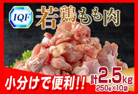 小分け 便利 カット済 若鶏 もも肉 計2.5kg 250g × 10袋 鶏肉 国産 おかず お弁当 おつまみ 食品 IQF冷凍 バラバラ凍結 チキン 簡単調理 から揚げ 唐揚げ 親子丼 チキンカレー 人気 おすすめ グルメ おすそ分け お取り寄せ 大容量 宮崎県 日南市 送料無料_BD115-25