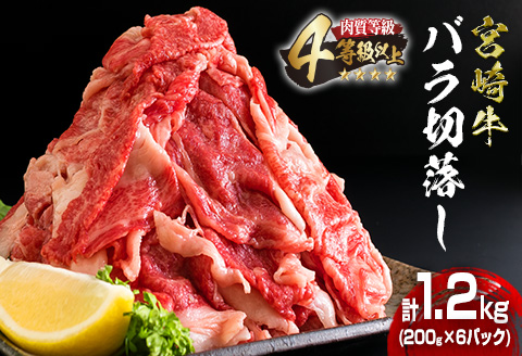 数量限定 4等級以上 宮崎牛 バラ 切り落とし 計1.2kg 牛肉 黒毛和牛 ビーフ ブランド牛 国産 食品 おかず すき焼き 焼肉 カレー シチュー お弁当 おつまみ ご褒美 お祝 記念日 小分け おすすめ おすそ分け お取り寄せ グルメ 冷凍 宮崎県 日南市 送料無料_D103-25