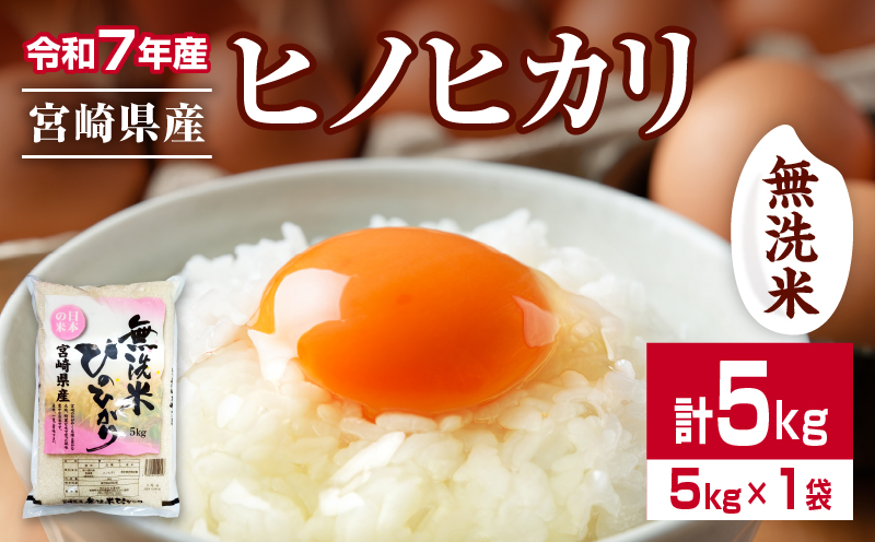 無洗米 令和7年産 ヒノヒカリ 計5kg 期間限定 宮崎県産 お米 ご飯 ライス 国産 人気 おすすめ 食品 精米 白米 ひのひかり おにぎり お弁当 炊き込みご飯 雑炊 時短 BBQ キャンプ ギフト 贈り物 産地直送 宮崎県 日南市 送料無料_CA93-25 計5kg(5kg×1袋)
