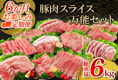 6か月 お楽しみ 定期便 豚肉 スライス 万能 セット 総重量6kg ポーク 国産 食品 豚バラ 豚ウデ 豚モモ 豚ロース 豚肩ロース すき焼き しゃぶしゃぶ とんかつ 生姜焼き おかず お弁当 おつまみ 贅沢 ご褒美 お祝 記念日 お取り寄せ 宮崎県 日南市 送料無料_IF3-23