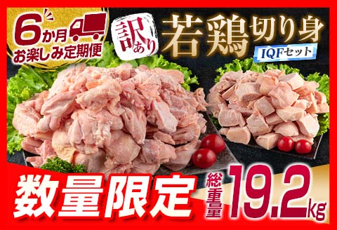 訳あり 数量限定  6か月 お楽しみ 定期便 若鶏 切り身 IQF セット もも肉 むね肉 総重量19.2kg 鶏肉 国産 大容量 万能食材 おかず 食品 チキン から揚げ 焼肉 お弁当 人気 おすすめ お取り寄せ グルメ 詰め合わせ 急速冷凍 定期便 宮崎県 日南市 送料無料_K15-23