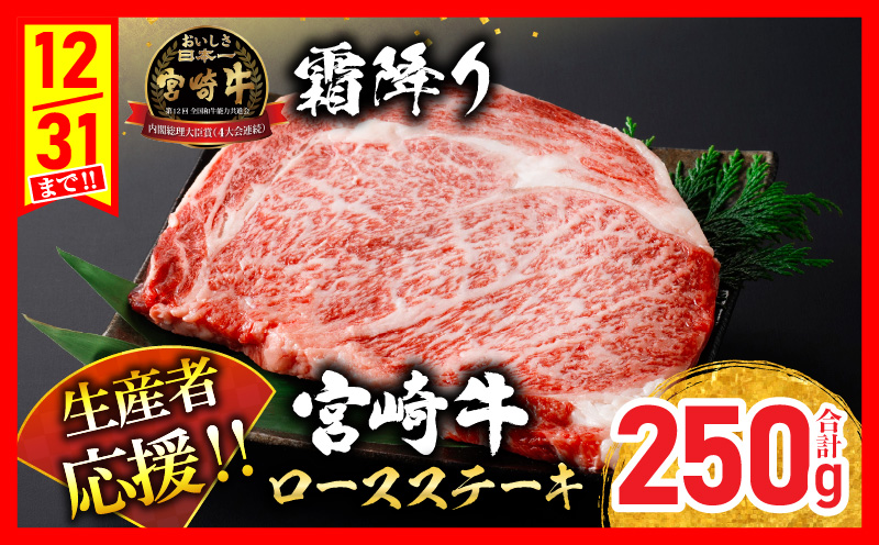 [最短2週間以内で発送]生産者応援 数量限定 宮崎牛 ロース ステーキ 1枚(計250g) 牛肉 ビーフ 黒毛和牛 ミヤチク 国産 ブランド牛 食品 おかず ディナー 人気 おすすめ 鉄板焼き 高級 贅沢 上質 ご褒美 お祝 記念日 イベント グルメ 枚数が選べる 宮崎県 日南市 送料無料 日南スピード配送_AA61-24-2W