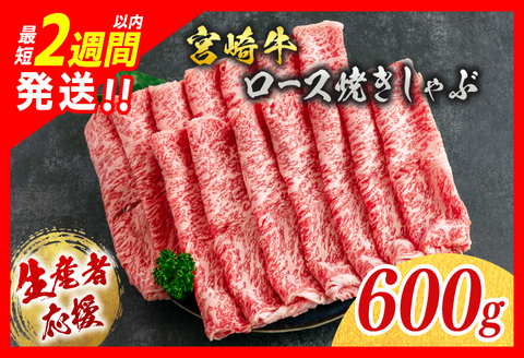 [最短2週間以内で発送]生産者応援 数量限定 宮崎牛 ロース 焼きしゃぶ 計600g 牛肉 ビーフ 黒毛和牛 ミヤチク 国産 ブランド牛 食品 おかず おすすめ 贅沢 イベント お取り寄せ グルメ パック数が選べる 送料無料 日南市 日南スピード配送_CC51-24-2W