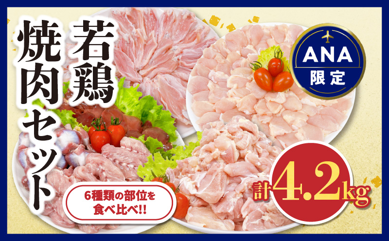 [ANA限定]若鶏 焼肉 セット 合計4.2kg 鶏肉 国産 チキン 鶏もも肉 切身 肝 砂肝 小肉 手羽中 チキンリブ 肩肉 人気 小分け 便利 おかず お弁当 おつまみ 食品 真空パック BBQ 唐揚げ お取り寄せ おすすめ ご褒美 記念日 お祝い おすそ分け 日南市 宮崎県 送料無料