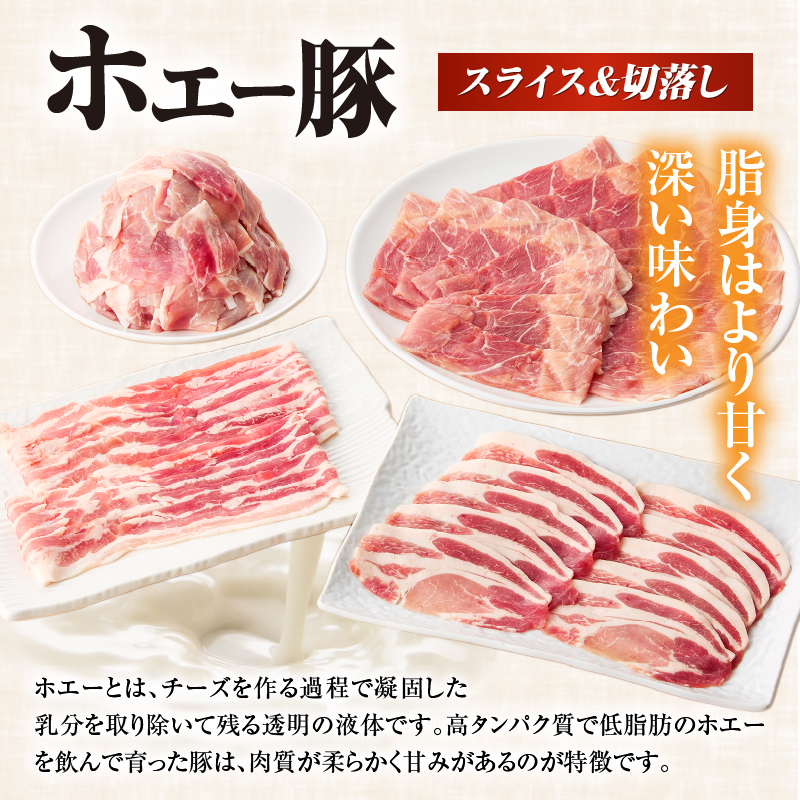 【部位食べ比べ！】ホエー豚スライスと切落しの大満足お楽しみセット 2kg（国産 豚肉 小分け 2㎏ 豚バラ 豚ロース しゃぶしゃぶ 豚バラスライス 豚 宮崎 小林市 人気 冷凍） 2kgセット
