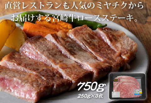 【生産者応援】宮崎牛ロースステーキ750g（250g×3枚 宮崎牛 和牛 国産 牛肉 霜降り ステーキ ロース 冷凍 送料無料） 250g×3枚