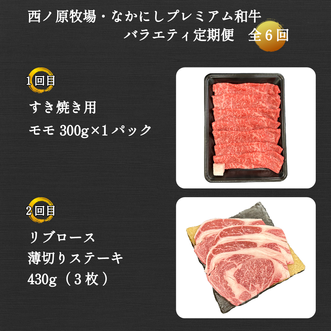 【定期便 全6回】宮崎県西ノ原牧場・なかにしプレミアム和牛バラエティ定期便（牛肉 黒毛和牛 すき焼き しゃぶしゃぶ モモ 定期便 A4 A5） 6回定期