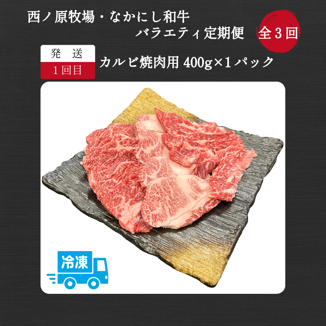 【定期便 全3回】宮崎県西ノ原牧場・なかにし和牛バラエティ定期便（牛肉 黒毛和牛 焼肉 小間切れ ハンバーグ 定期便） ３回定期