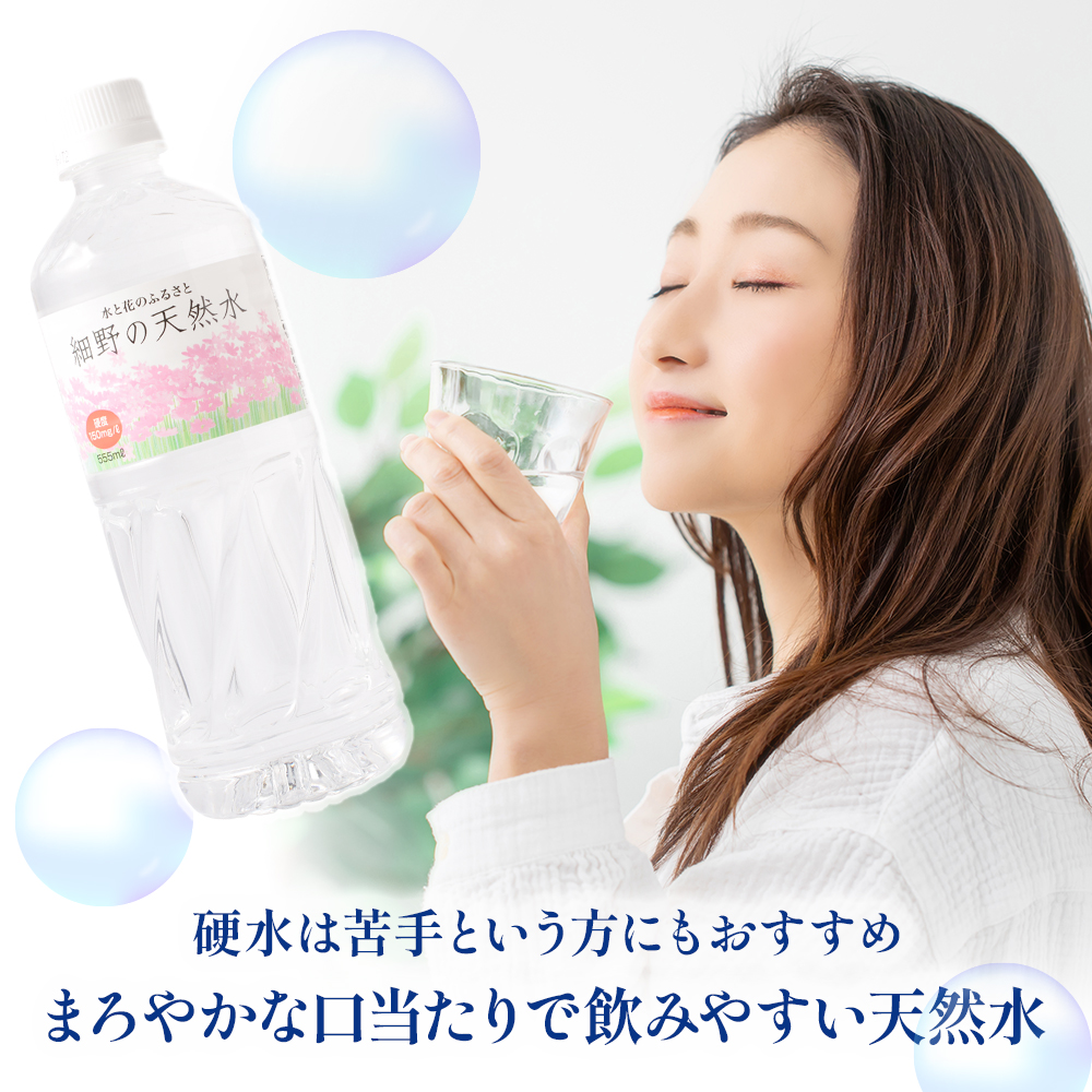 【ミネラルたっぷり天然水】細野の天然水 555ml×24本 2箱（国産 ナチュラルウォーター ミネラルウォーター ラベルレス 天然水 水 555ml 中硬水 シリカ 美容 人気 ペットボトル 霧島 宮崎） 555ml×48本