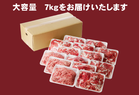【年内発送】宮崎県産豚小間切れ・ミンチセット 7kg（国産 豚肉 小分け スライス 小間切れ ミンチ ひき肉 冷凍） 小間切れ（500g×11P）・ミンチ（500g×3P）