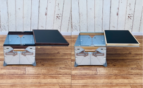 シェルフコンテナ　25タイプ専用　スライド式天板<レザー調ブラック柄：川﨑クラフト>