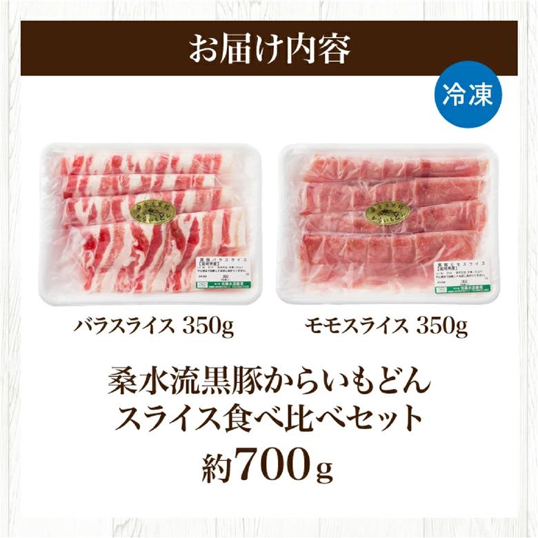 【牧場直送の新鮮黒豚】桑水流黒豚からいもどんスライス食べ比べセット（国産 豚肉 小分け 700ｇ 黒豚 豚バラ しゃぶしゃぶ 豚バラスライス 豚　宮崎 小林市 人気 冷凍）