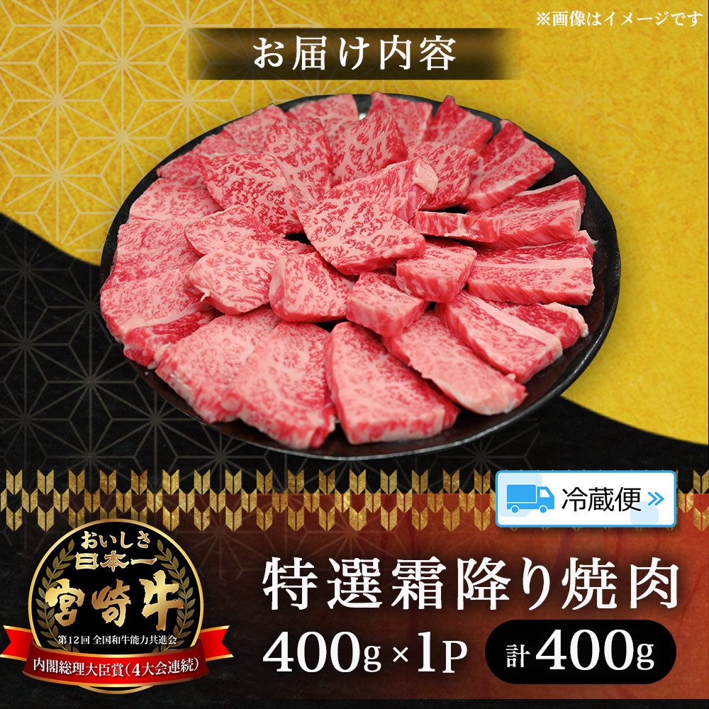 【選べる容量】【A5等級】宮崎牛特選霜降り焼肉 （400g×1P） 宮崎牛 プレミアムシリーズ ブランド牛 和牛 牛肉 焼肉 特選和牛 霜降り A5 宮崎県 小林市 400g