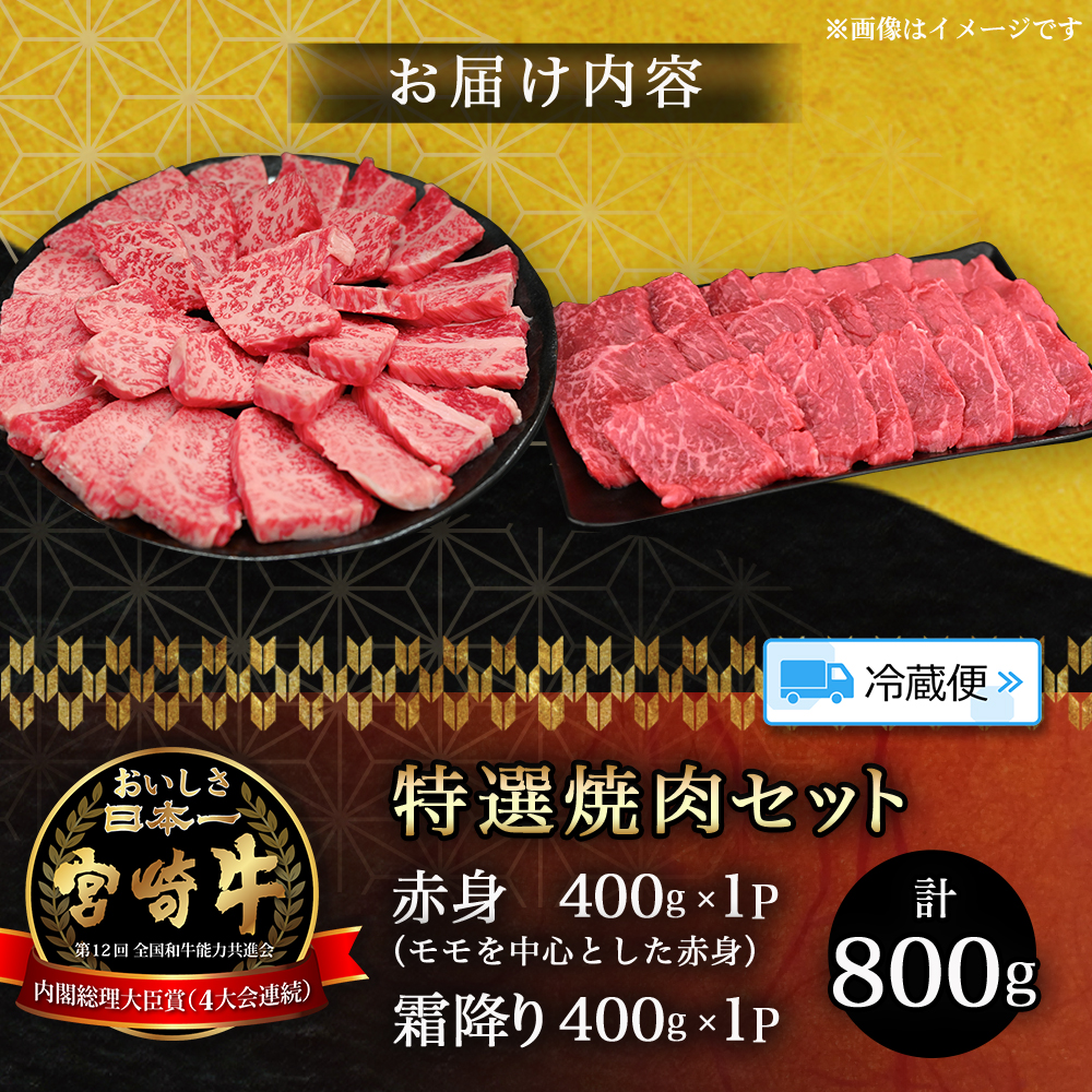 【選べる容量】【A5等級】宮崎牛 特選焼肉セット 計800g（赤身・霜降り） 宮崎牛 プレミアムシリーズ ブランド牛 和牛 牛肉 焼肉 特選和牛 霜降り A5 宮崎県 小林市 800g