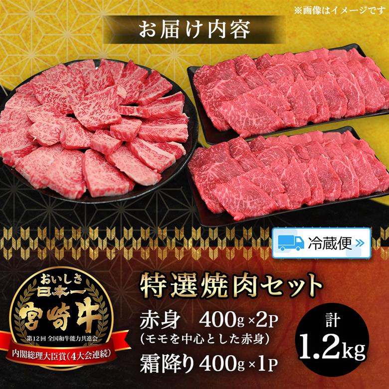 【選べる容量】【A5等級】宮崎牛 特選焼肉セット 計1.2kg（赤身・霜降り） 宮崎牛 プレミアムシリーズ ブランド牛 和牛 牛肉 焼肉 特選和牛 霜降り A5 宮崎県 小林市 1.2kg