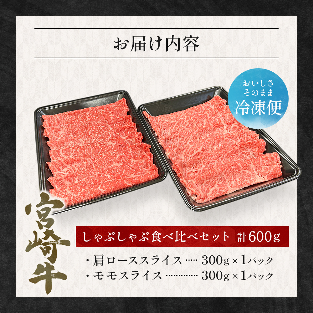 宮崎県西ノ原牧場・A4等級以上宮崎牛食べ比べしゃぶしゃぶロース・モモ 計600g（国産 牛肉 肉 宮崎牛 黒毛和牛 お肉 しゃぶしゃぶ 焼肉 人気 ロース モモ 食べ比べ）