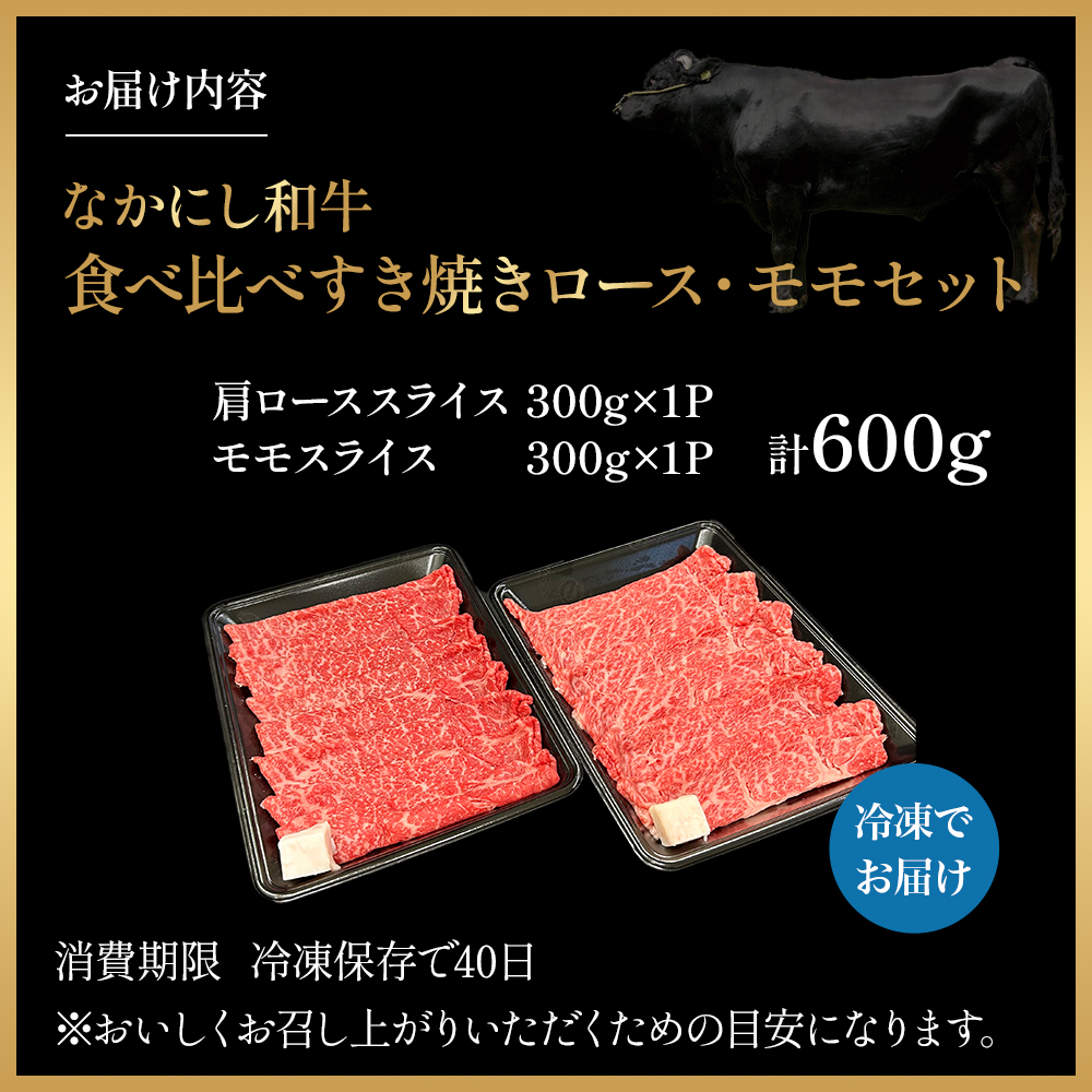 宮崎県西ノ原牧場・なかにし和牛食べ比べすき焼きロース・モモ 計600g（国産 牛肉 肉 宮崎牛 黒毛和牛 お肉 すき焼き 焼肉 人気 ロース モモ 食べ比べ セット 宮崎)