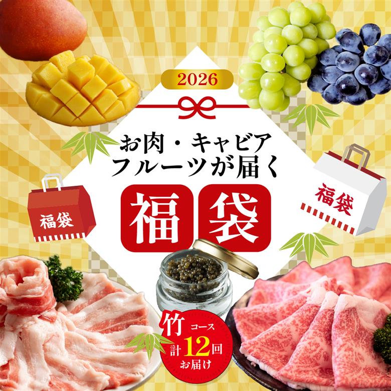 【定期便・全12回】新春おたのしみ 福袋  竹（牛肉 豚肉 鶏肉 果物 フルーツ 2026 限定 定期便 宮崎 小林市）