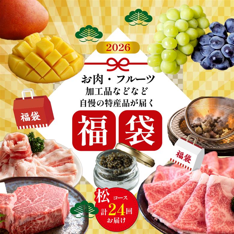 【定期便・全24回】新春おたのしみ 福袋  松（牛肉 豚肉 鶏肉 果物 フルーツ 2026 限定 定期便 先行予約 宮崎 小林市）