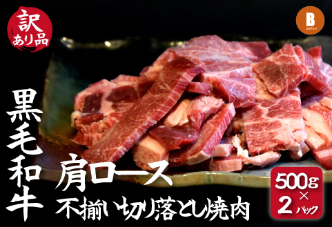 【訳あり】黒毛和牛肩ロース不揃い切り落とし焼肉 500ｇ×2P（国産 牛肉 和牛 黒毛和牛 宮崎県産 不揃い 訳あり 焼肉 ロース 送料無料）