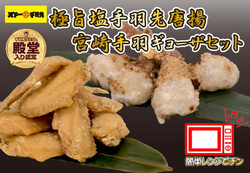 【レンジでチンするだけ♪】極旨塩手羽先唐揚げ 宮崎手羽ギョーザ セット（鶏肉 手羽先 手羽 唐揚げ 餃子 ギョウザ 調理済み 冷凍 人気）