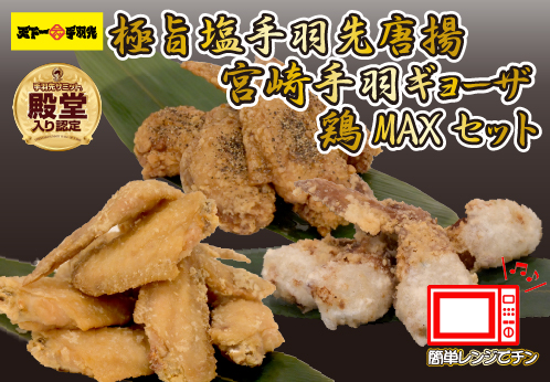 【レンジでチンするだけ♪】極旨塩手羽先唐揚げ 手羽ギョーザ 鶏MAX！セット（鶏肉手羽先 唐揚げ 餃子 もも肉 せせり 鶏皮 調理済み）