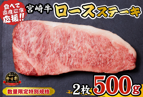 【12/22から寄附額改定】A4等級以上 宮崎牛 ロースステーキ 500g（牛肉 黒毛和牛 畜産農家応援 ロース ステーキ 赤身 数量限定）