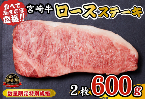 【12/22から寄附額改定】A4等級以上 宮崎牛 ロースステーキ 600g（牛肉 黒毛和牛 畜産農家応援 ロース ステーキ 赤身 数量限定）