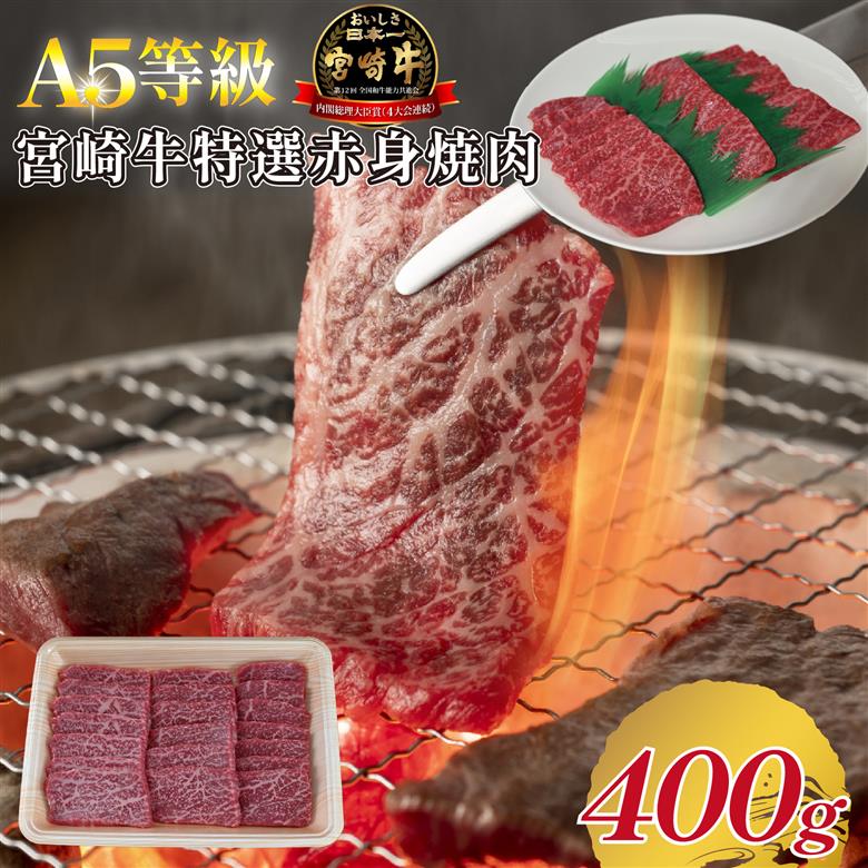 【A5等級】宮崎牛特選赤身焼肉 400g  宮崎牛 プレミアムシリーズ ブランド牛 和牛 牛肉 焼肉 特選和牛 赤身 A5 宮崎県 小林市 400g×1P