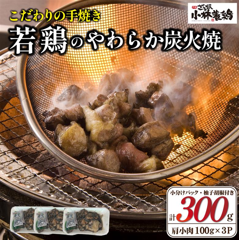 【テレビで紹介！元祖ざる焼き小林養鶏】やわらか炭火焼100g×3Pセット（国産 鶏 鶏肉  小分け 炭火焼  鶏炭火焼き 調理済 冷凍 宮崎 小林市）