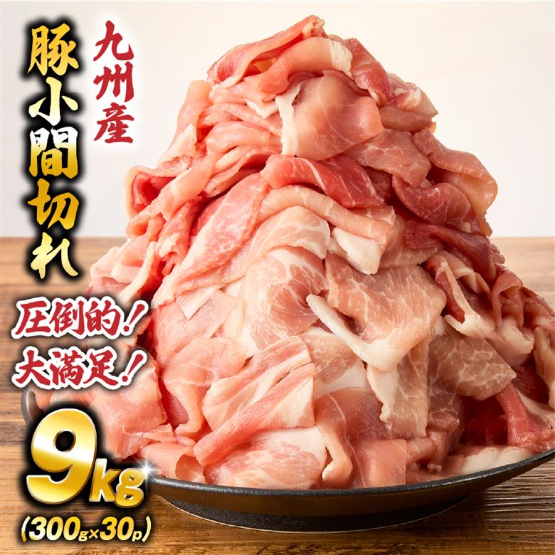 九州産豚小間切れ 9kg 300g×30P（国産 豚 豚肉 小間切れ 豚小間 豚こま 切り落とし 真空 小分け 冷凍 宮崎県 小林市 ）