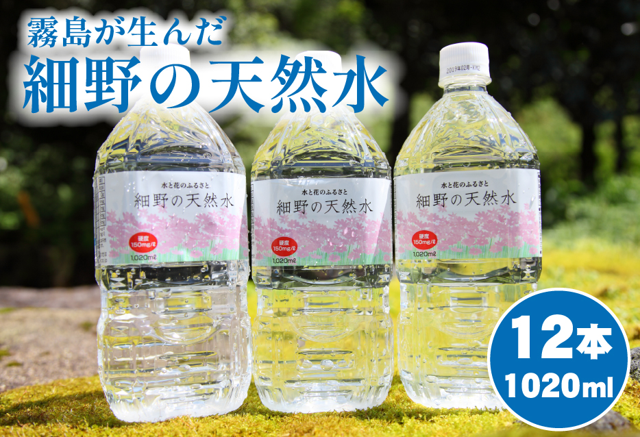 【ミネラルたっぷり天然水】細野の天然水 1020ml×12本 1箱（ミネラルウォーター 天然水 水 中硬水 シリカ シリカ水 ミネラル 美容 健康 人気 霧島 宮崎県 小林市）