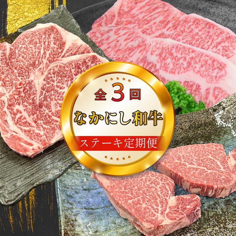 【定期便 全3回】宮崎県西ノ原牧場・なかにし和牛ステーキ定期便（牛肉 黒毛和牛 お肉 ステーキ サーロイン ヒレ 定期便） ３回定期
