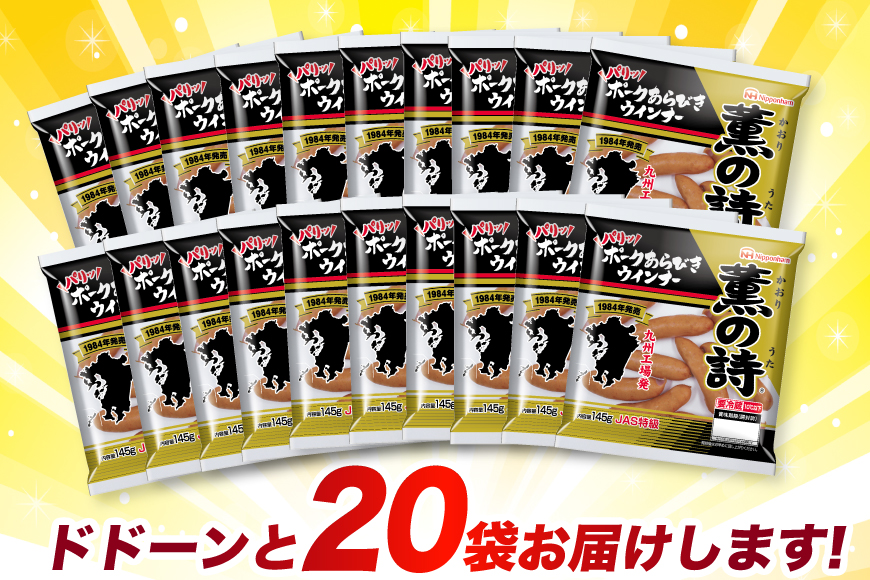 日本ハム 薫の詩 ウインナー 145g×20袋 [日本ハムマーケティング 宮崎県 日向市 452060957] 豚肉 あらびき ポーク ソーセージ ニッポンハム