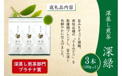 お茶 緑茶 深蒸し煎茶 深緑 100g×3本 [谷岩茶舗 宮崎県 日向市 452061606] セット 小分け 茶葉 プラチナ賞