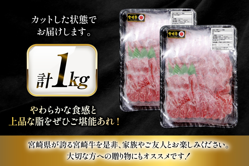 ※廃番※牛肉 宮崎牛 カルビ 焼肉用 500g 2p 計 1kg [ローカルブランディング 宮崎県 日向市 452061414] 冷凍 小分け 黒毛和牛 黒毛 A4 A5 焼肉 焼き肉 BBQ バーベキュー 国産