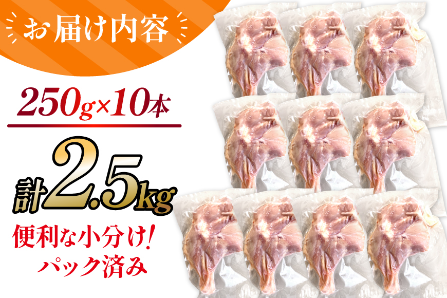 鶏肉 業務用 宮崎県産 若鶏 骨付きもも 250g 10本 セット [TRINITY 宮崎県 日向市 452061341] 小分け 冷凍 骨付きもも肉 詰め合わせ