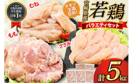 肉 鶏肉 鶏肉バラエティセット もも2kg むね2kg ささみ1kg 計5kg [アイフーズ 宮崎県 日向市 452060753] 冷凍 小分け モモ肉 もも肉 むね肉 ムネ肉 胸肉 ささみ ササミ