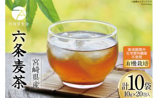 お茶 六条麦茶 ( 10g 20包 ) 10袋 [日向百生会 宮崎県 日向市 452061128] 麦茶 むぎ茶 水出し 煮出し ティーバッグ 国産 ノンカフェイン