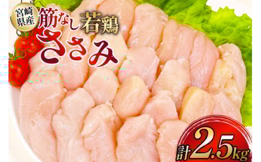 鶏肉 ささみ 宮崎県産 筋なし 若鶏ささみ 2.5kg セット [TRINITY 宮崎県 日向市 452061346] ササミ 鶏ささみ 鶏ササミ 小分け 冷凍 真空パック 個包装 宮崎 若鶏 国産
