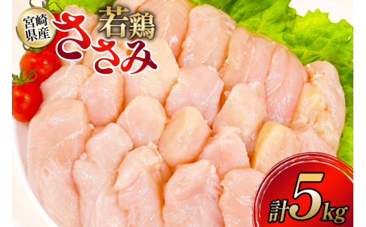 鶏肉 ささみ 宮崎県産 若鶏ささみ 5kg セット [TRINITY 宮崎県 日向市 452061347] ササミ 鶏ささみ 鶏ササミ 小分け 冷凍 真空パック 個包装 宮崎 若鶏 国産