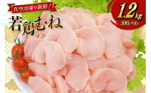 鶏肉 むね肉 宮崎県産 若鶏 皮なし むね切身 300g 4p 計 1.2kg セット [TRINITY 宮崎県 日向市 452061350] 小分け むね 宮崎 胸 真空パック ムネ肉 胸 冷凍 肉