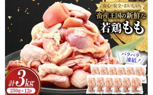 鶏肉 もも 宮崎県産 若鶏 もも カット パラパラ凍結 250g 12p 計3kg [南九フーズ 宮崎県 日向市 452061384] 小分け とり肉 鳥肉 鶏もも 鶏もも肉 鶏 冷凍 真空包装 モモ 鶏モモ 鶏モモ肉 宮崎 セット パラパラ