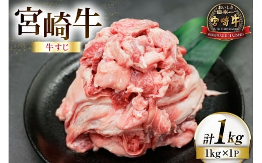 牛肉 宮崎牛 牛すじ 1kg [ローカルブランディング 宮崎県 日向市 452061404] 冷凍 黒毛和牛 黒毛 A4 A5 国産 牛筋